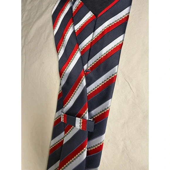 Ermenegildo Zegna Tie Navy Red Silver Silk Blend Striped Italy Luxury Classic